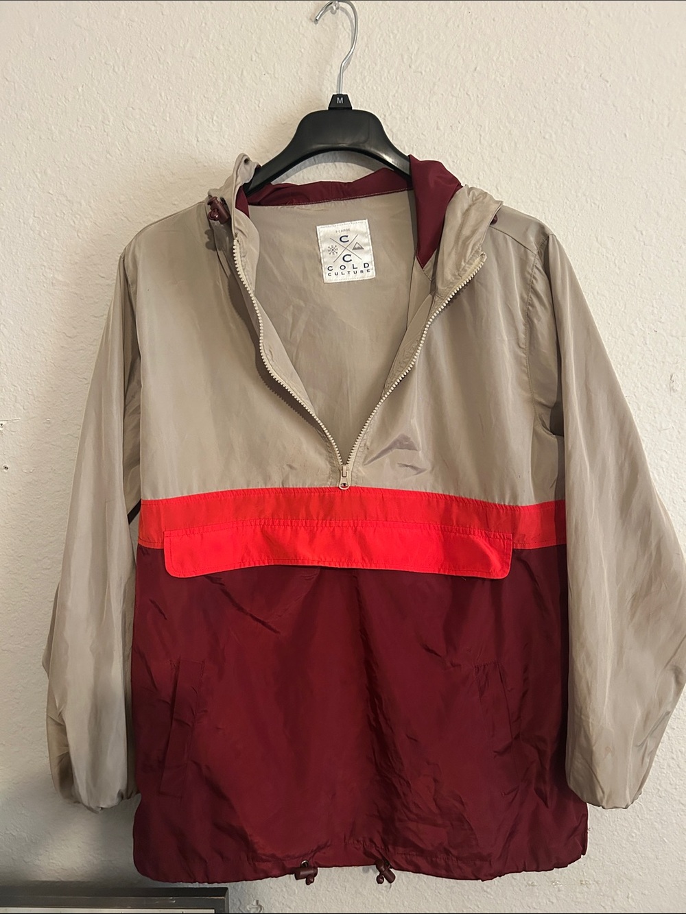 C.C. Cold Culture Men's Lightweight Anorak Jacket - Beige, Maroon & Red